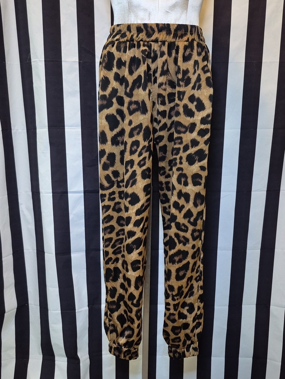 Satin Leopard Print Jogger Pants - Brown/Black